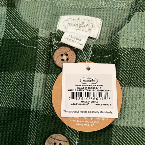 Mud Pie Baby Boys Green Plaid Bodysuit/NWT/12-18M - Picture 7 of 11
